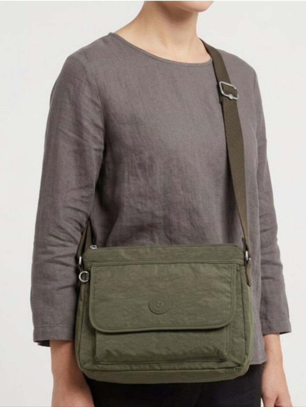 Kipling Gray Nylon Crossbody Bag Adjustable Strap